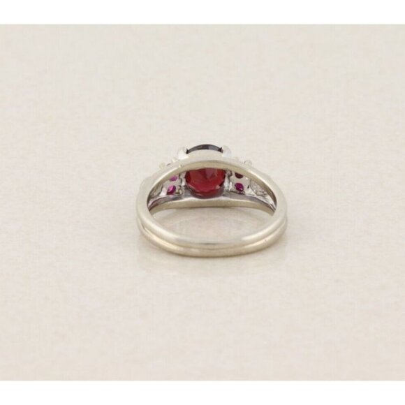 14k White Gold Natural Garnet And Lab Created Ruby Ring Size 6 1/4 - Picture 7 of 7